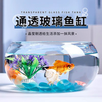 茨格曼玻璃鱼缸圆形办公桌鱼缸一体缸迷你小鱼缸乌龟玻璃钢小型金鱼缸家 玻璃鱼缸特大号【肚径30*高14*口径23cm】