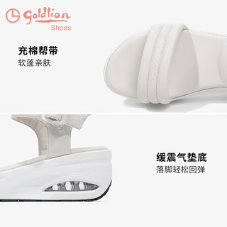 金利来（goldlion）女鞋一字带休闲运动沙滩鞋女轻质气垫厚底凉鞋G681320249米白3