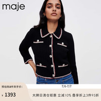 Maje女装法式气质优雅黑色短款撞色包边针织开衫外套MFPCA00311 黑色 T1