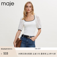 Maje春秋女装设计感镂空修身白色短袖针织T恤MFPPU00485 白色 T