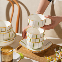 舍里 青木风陶瓷米饭碗家用2024吃饭碗日式碗碟套装大号餐具 4.5英寸菱格碗