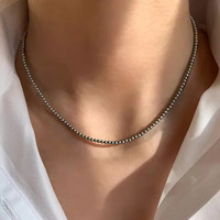 TMOWO施家真多麻铂金银灰大溪地黑色珍珠项链女轻奢锁骨链颈链 真多麻3mm灰 【长度约40+5cm】