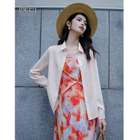 晚白 ONEBUYE 2024年春款醋酸纯色简约通勤减龄休闲百搭长袖衬衫女 粉色 L