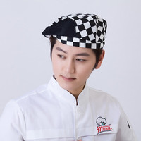俊小聪  厨师工作帽男女贝雷帽前进帽酒店火锅店餐厅服务员帽子透气 黑白格网帽