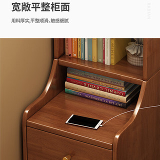 久念全实木床头柜现代简约墙边柜卧室小型储物收纳柜子客厅边几带书架 胡桃色三层 30*40cm