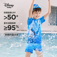 迪士尼（DISNEY）童装儿童男童分体泳衣卡通上衣短裤泳帽三件套DB321AA43蓝130 蓝渐变(分体)