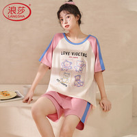 浪莎睡衣女夏天两件套装大码短袖短裤薄款纯棉家居服 软萌小熊