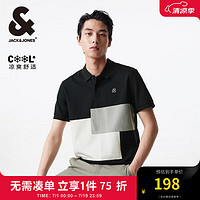 杰克·琼斯（JACK&JONES）夏季男士撞色拼接个性字母刺绣商务休闲短袖POLO衫224206022 E40黑色 常规 黑色E40 175/96A/M