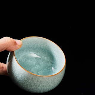 容山堂 陈文德大师汝窑手工功夫茶杯陶瓷主人杯品茗可养茶具汝瓷建盏 陈文德汝窑杯-润月款秘色