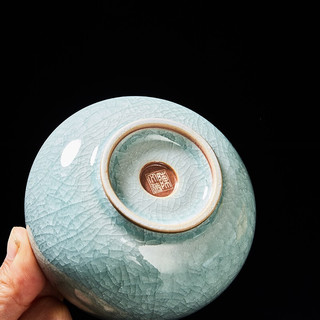 容山堂 陈文德大师汝窑手工功夫茶杯陶瓷主人杯品茗可养茶具汝瓷建盏 陈文德汝窑杯-润月款秘色