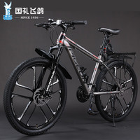 飞鸽（FLYING PIGEON）飞鸽自行车山地车成人男女青少年车城市通勤公路车竞速单车 坦克镁合金十刀轮-灰色-碟刹 24英寸(适合140-175cm) 27速版