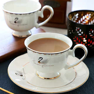 品来运陶瓷茶杯欧式骨瓷咖啡杯套装下午茶具创意英式红茶杯田园风情水杯 天鹅湖 杯碟