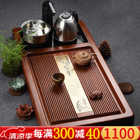 从简 花梨木茶盘整块实木功夫茶具简约电木款家用大号排水式茶台托盘 花梨木迎客松86*45*5cm框架+电器