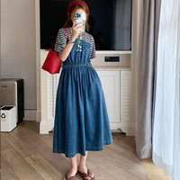 乌拓长裙子连衣裙到脚踝装夏款2024牛仔夏季长裙收腰显瘦T恤 深蓝色 1963 S