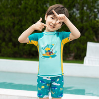 汪汪队立大功儿童泳衣男童游泳衣儿童分体游泳衣套装宝宝泳衣裤游泳装备 海港蓝 105CM