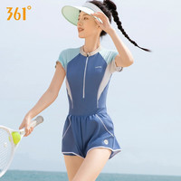 361°游泳衣女款连体泳衣2024保守遮肚显瘦平角高级感泡温泉泳装 灰蓝色 3XL-身高167-180cm体重68-75kg