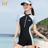 361°游泳衣女款连体泳衣2024保守遮肚显瘦平角高级感泡温泉泳装 抹茶黑1086 L-身高157-167cm体重50-55kg