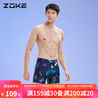 洲克（ZOKE） 泳裤男防尴尬平角专业游泳训练比赛竞技速干游泳裤 黑绿黄花 2XL