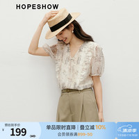 红袖【山水楼阁】蝴蝶结雪纺衫夏季2024女装 国风V领显瘦气质上衣 米底花611 S