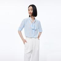 丽丽 LILY【薄荷曼波】夏季上衣女垂坠人丝印花飘带舒适宽松七分袖衬衫女
