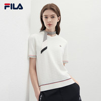 FILA 斐乐女子织衫2024夏季时尚休闲简约基础短袖上衣 蒸汽白-IV 180/96A/XXL