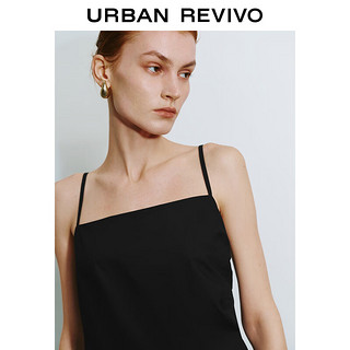 URBAN REVIVO 女气质小黑裙显瘦后开叉吊带连衣裙 UWG740171 正黑 XS