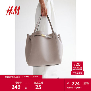 H&M2024秋季女士束带细节购物包1221005 米灰色 中包