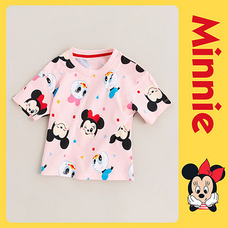 迪士尼宝宝（Disney Baby）童装女童短袖T恤时尚米妮T恤舒适透气24年夏 粉底满印 90