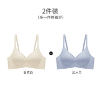 ROVO云感无痕内衣女小胸聚拢无钢圈果冻胶软支撑舒适收副乳文胸罩 淡水蓝+香槟白 L