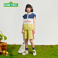 SESAME STREET女童运动套装夏季2024洋气无袖短裤两件套儿童夏装女孩 F01绿色 150