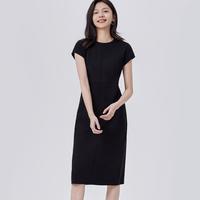 气质短袖连衣裙夏款裙子2024后开叉女裙圆领直筒中长裙T恤裙
