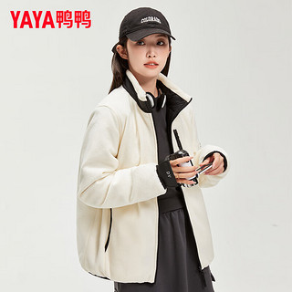 鸭鸭（YAYA）羽绒服男女装短款2024冬季双面穿简约时尚百搭保暖外套HY 米白色 XL