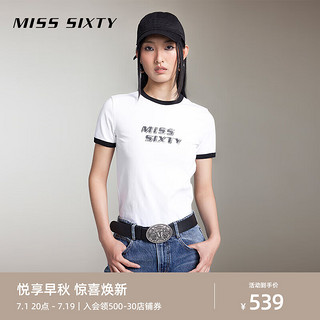 MISS SIXTY2024秋季短袖T恤女撞色字母印花简约休闲风基础款 漂白 M