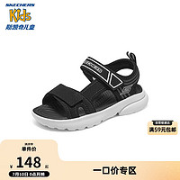 Skechers斯凯奇男童魔术贴休闲凉鞋户外休闲舒适童鞋406510L 黑色/白色/BKW 30