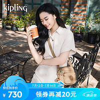 kipling 凯普林 女款轻便帆布包24秋冬迷你包百搭小包小方包单肩包斜挎包|RON 浅沙米色拼接