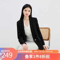 秋水伊人通勤小西装女春修身一粒扣百搭直身修身西服显瘦外套女 黑色 S