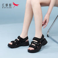 红蜻蜓 RED DRAGONFLY凉鞋女仙女网红厚底增高休闲鞋运动罗马沙滩鞋女WTK240731黑色