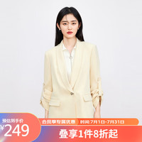 秋水伊人通勤小西装女春修身一粒扣百搭直身修身西服显瘦外套女 黄色 XL