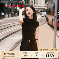 EP雅莹女装 通勤半高领修身显瘦短袖肌理打底衫上衣春装5102A 黑色 4/L