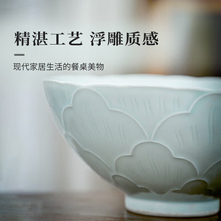 景德镇（jdz）陶瓷餐具影青浮雕面碗6.5英寸家用高温瓷礼盒国色天香