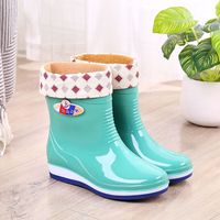 Dwayne 水鞋女平低成人中筒雨鞋女加绒短筒时尚夏水靴女滑雨靴女水鞋 果绿(加绒可拆) 40