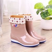 Dwayne 水鞋女平低成人中筒雨鞋女加绒短筒时尚夏水靴女滑雨靴女水鞋 卡其(加绒可拆) 39