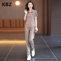 KBZ品牌冰丝休闲运动服套装女2024夏季洋气显瘦时尚阔腿裤两件套 奶咖色 3XL【135-150斤】