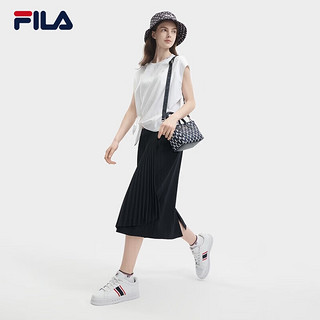 FILA 斐乐女士梭织裙2024时尚不规则拼接褶皱半身裙 165/66A/M