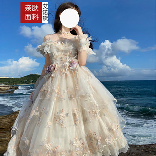 艾诺黛公主裙洛丽塔蓬蓬裙lolita全套lo裙夏季花嫁【芙洛拉】连衣裙jsk 生成色裙子+珍珠肩带+胸前蝴蝶结 S
