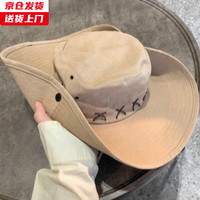 槿城西部牛仔帽子女防晒遮阳帽美式复古户外露营大檐辣妹登山帽YF45 卡其色 M(56-58cm)