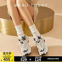 BEAUTODAY【帕梅拉同款】厚底老爹鞋2024女鞋夏季休闲鞋子女增高运动鞋 白拼黑 40