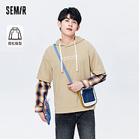 Semir 森马 卫衣男秋季撞色男装时尚连帽秋装潮流休闲套头上衣