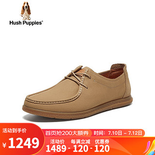 暇步士（Hush Puppies）板鞋男士软底百搭旅游英伦休闲皮鞋B6F10CM4 卡其色 41