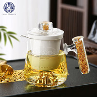 SUSHI CERAMICS水晶玻璃泡茶杯家用办公室观山水杯男女花茶杯金箔茶水分离杯